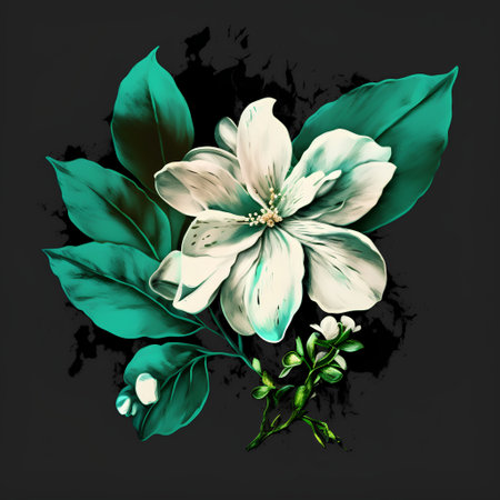 Beautiful hand drawn vector illustration with magnolia flowers and leaves on black background.の素材