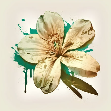 Watercolor floral grunge background with blots and place for textの素材