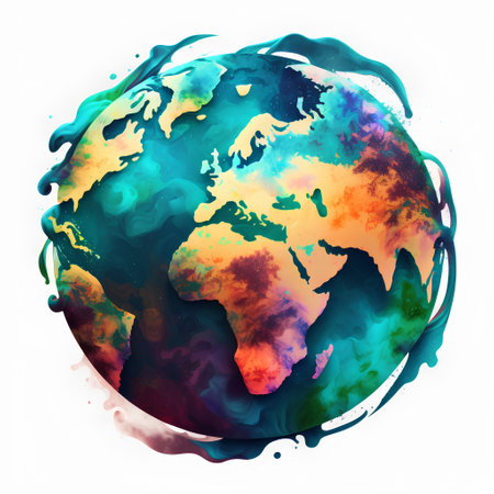 Watercolor planet earth with colorful watercolor splashes. Vector illustration.の素材