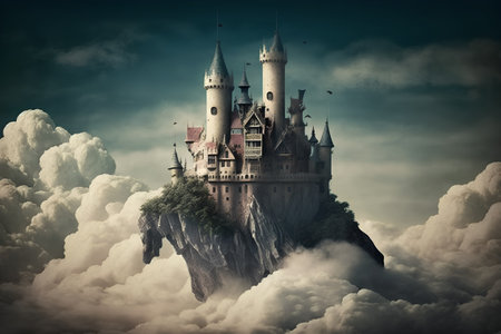 Fantasy castle in the clouds. Elements of this image furnished by NASAの素材