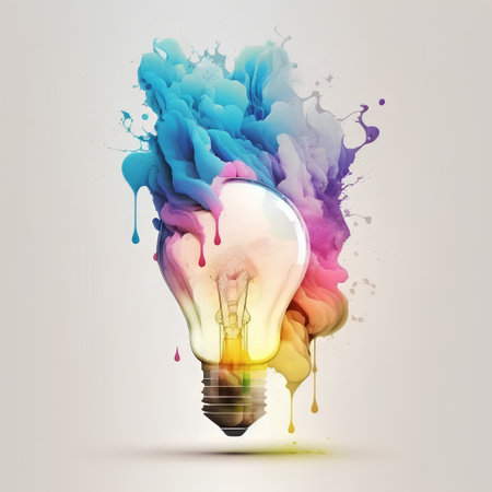 Bulb with colorful paint splashes on white background. Vector illustration.の素材
