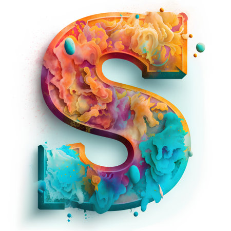 Alphabet letter S with abstract watercolor background. 3d renderの素材