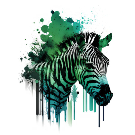 Zebra head silhouette with watercolor splashes. Vector illustration.の素材