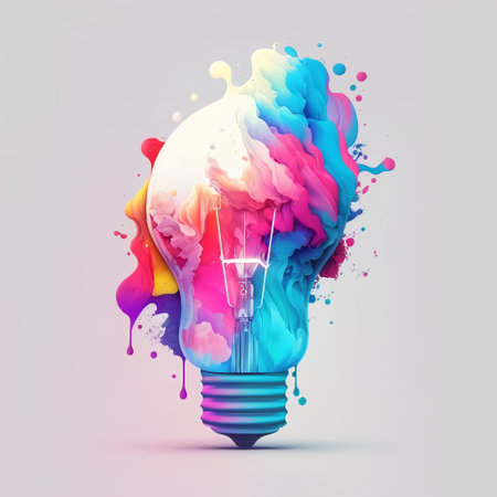 Creative light bulb with colorful paint splashes. Vector illustration.の素材