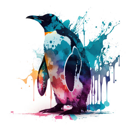 Penguin with splashes of watercolor paint. Vector illustration.の素材