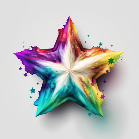 Star with colorful watercolor splash on white background. Vector illustration.の素材