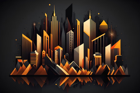 Modern cityscape with buildings and skyscrapers. Vector illustration.の素材