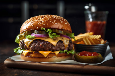 Cheese burger - American cheese burger with fresh salad and tomato sauceの素材