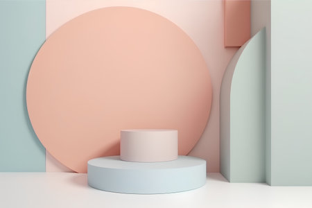 3d render of abstract geometric forms. Minimal scene with podium for your design.の素材