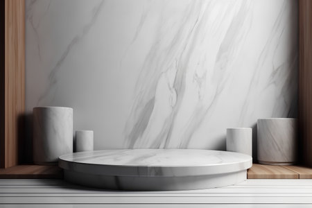 3d render of a white marble pedestal in a modern roomの素材