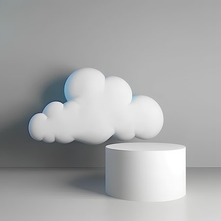 3d render, abstract minimal scene with white podium and cloud.の素材
