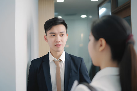 businessman and businesswoman discussing something in the office. asianの素材