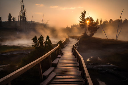 Old Faithful Geyser Basin in Yellowstone National Park, Wyomingの素材