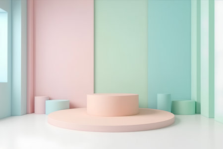 Minimalist abstract background, primitive geometrical figures, pastel colors, 3D renderの素材