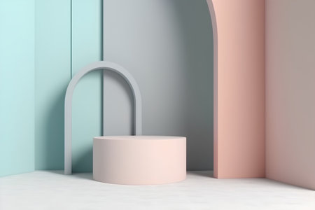 Minimalist geometric background, pastel color 3d render.の素材