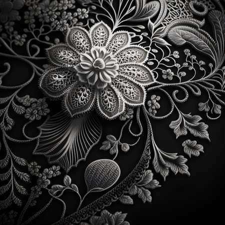 abstract black background with floral ornament, black and white flower patternの素材