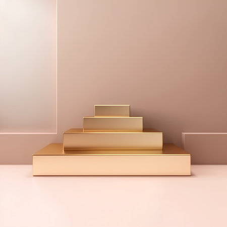 3d rendering of golden podium for product presentation in minimalism styleの素材