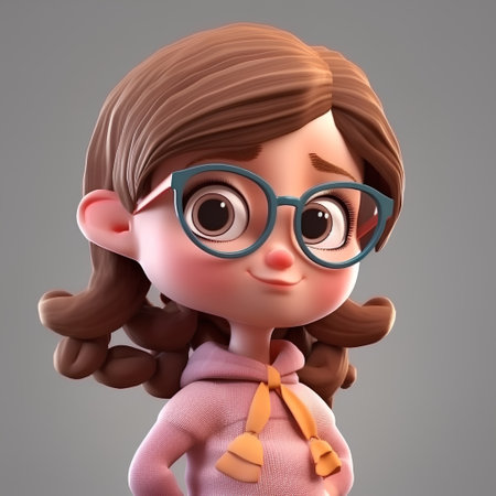 Cute little girl with glasses on gray background. 3d renderingの素材