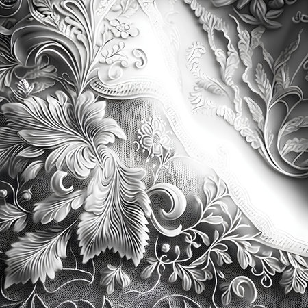 abstract background with ornaments and floral motifs in black and whiteの素材