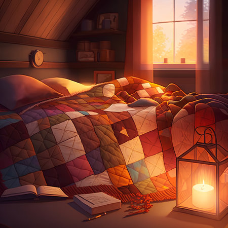 Bedroom interior with a lamp and a book, 3d illustrationの素材