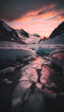 Beautiful sunset in Jokulsarlon glacier lagoon, Icelandの素材