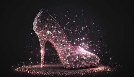 High heel shoe on black background with sparkles. 3d renderingの素材