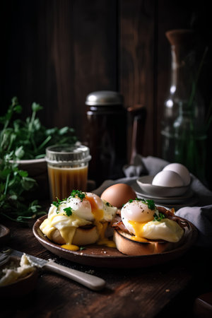Eggs benedict with poached egg, selective focusの素材