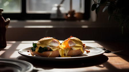 Eggs benedict with hollandaise sauce.の素材