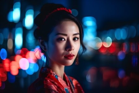 Portrait of a beautiful asian woman in traditional Chinese dress.の素材