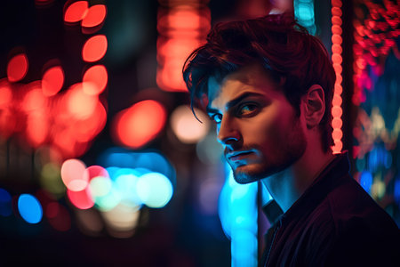 Portrait of a handsome young man in a night club. Fashion shot.の素材