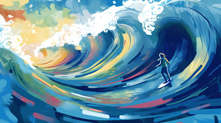 Surfer on the wave. Vector illustration of a surfer.の素材