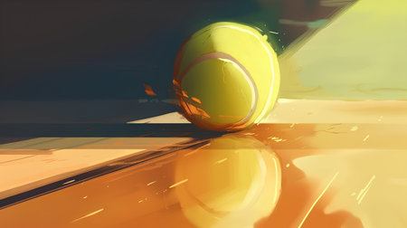Tennis ball with shadow on the floor. 3d illustration.の素材