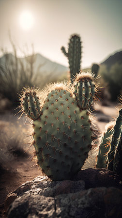 Cactus in the desert at sunset. Saguaro National Park, Arizona, USAの素材