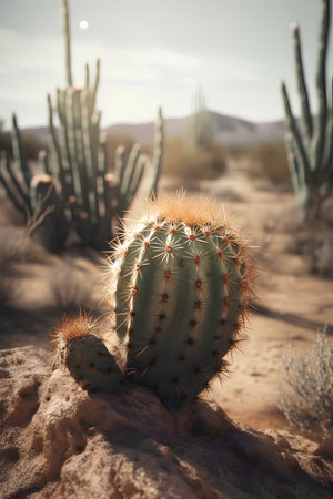 Cactuses in the desert. Saguaro National Park, USAの素材
