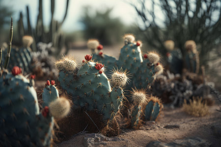 Cactuses in the Arizona desert. Selective focus. Toned.の素材