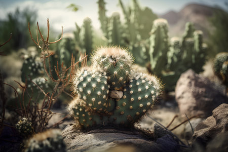 Cactus in the desert. Vintage style toned picture. Toned.の素材