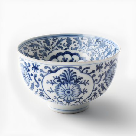Blue Chinese porcelain bowl isolated on white background, clipping path includedの素材