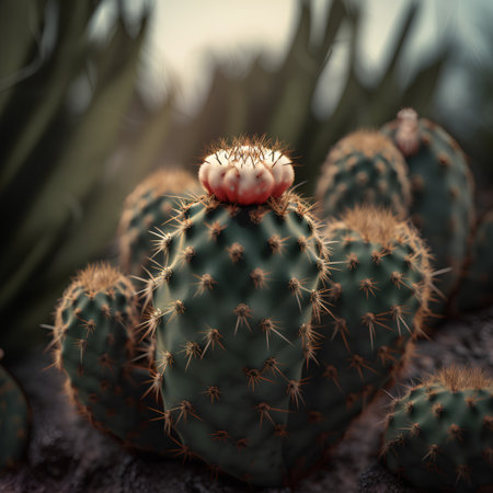 Cactus with red flower in the desert. 3D Renderingの素材