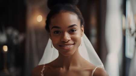 Portrait of beautiful african american bride with perfect smile.の素材