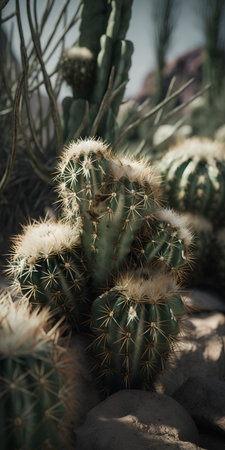 Cactus in the botanical garden. Natural background. Vintage style.の素材