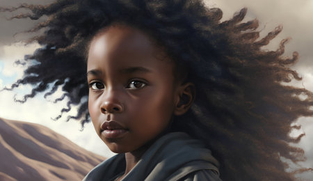 Little African American girl with afro hairstyle in the desert.の素材