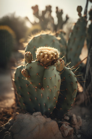 Beautiful cacti in the desert at sunset. Selective focus.の素材
