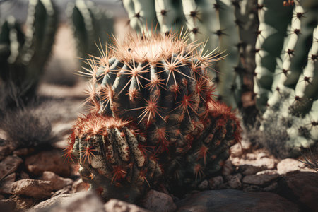 Cactuses in the desert. Selective focus. Toned.の素材