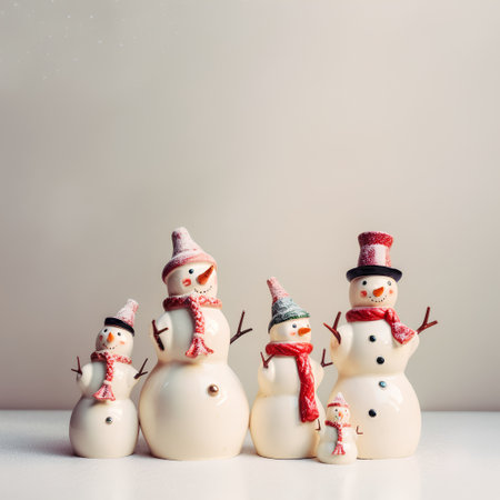 Snowman family on a white background. Christmas concept. Copy space.の素材