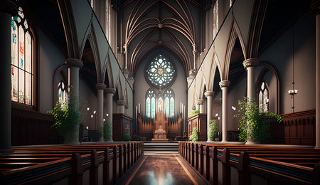 Interior of a church in the Gothic style. 3D renderingの素材