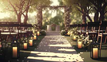 Wedding Ceremony in the Garden. 3D Renderingの素材