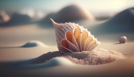 Seashells on the beach at sunset. Vintage style.の素材