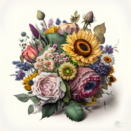 Beautiful bouquet of flowers in the form of a circle.の素材