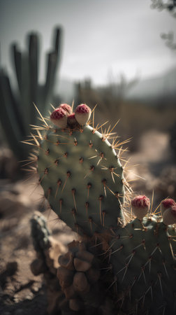 Cactus in the desert. Selective focus. Toned.の素材