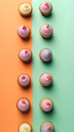 Colorful cupcakes on colorful background. Minimal food concept.の素材